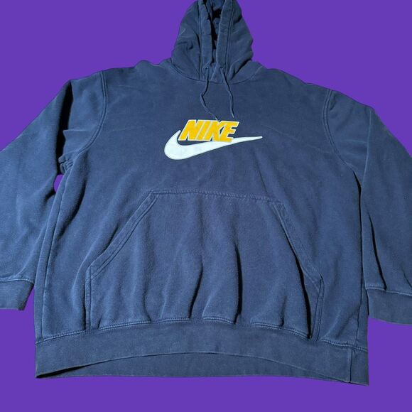 Vintage Y2k Nike Men XL Spell Out Blue Hoodie Jacket Gray Tag Swoosh Pullover - Picture 1 of 7